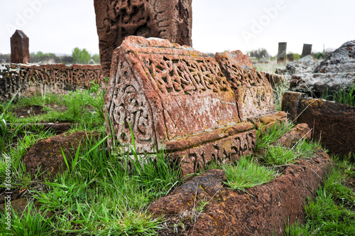 Bitlis, Turkey - 21 May 2011: Ahlat Seljukian Cemetery. Seljuk Period Tombstones. photo