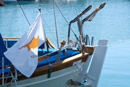 Cypriot national flag on sea boat