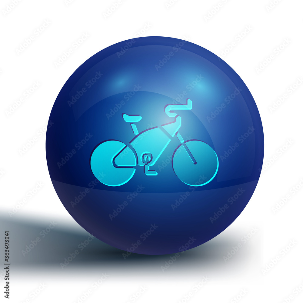 Blue Bicycle icon isolated on white background. Bike race. Extreme sport. Sport equipment. Blue circle button. Vector Illustration. Blue Bicycle icon isolated on white background. Bike race. Extreme sport. Sport equipment. Blue circle button. Vector Illustration.