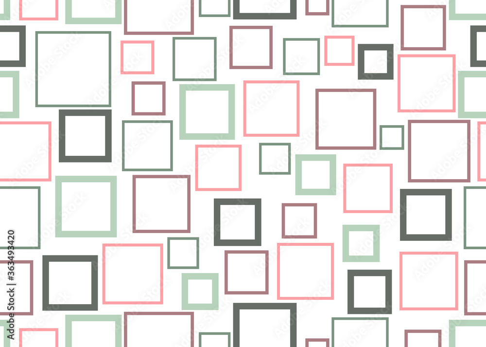 Squares scatter. Seamless pattern design for cover page, fabric, wrapping paper, background, wallpaper. Shades of green, red. Vector. Squares scatter. Seamless pattern design for cover page, fabric, wrapping paper, background, wallpaper. Shades of green, red. Vector.