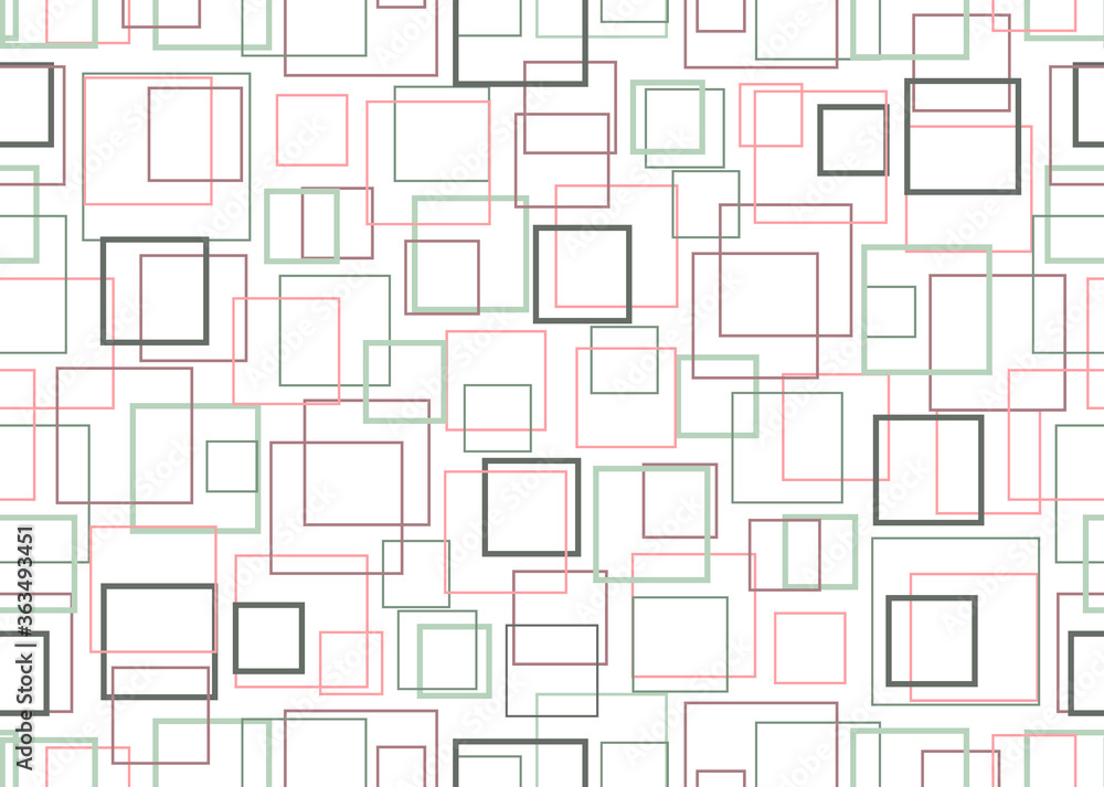 Squares scatter. Seamless pattern design for cover page, fabric, wrapping paper, background, wallpaper. Shades of green, red. Vector. Squares scatter. Seamless pattern design for cover page, fabric, wrapping paper, background, wallpaper. Shades of green, red. Vector.