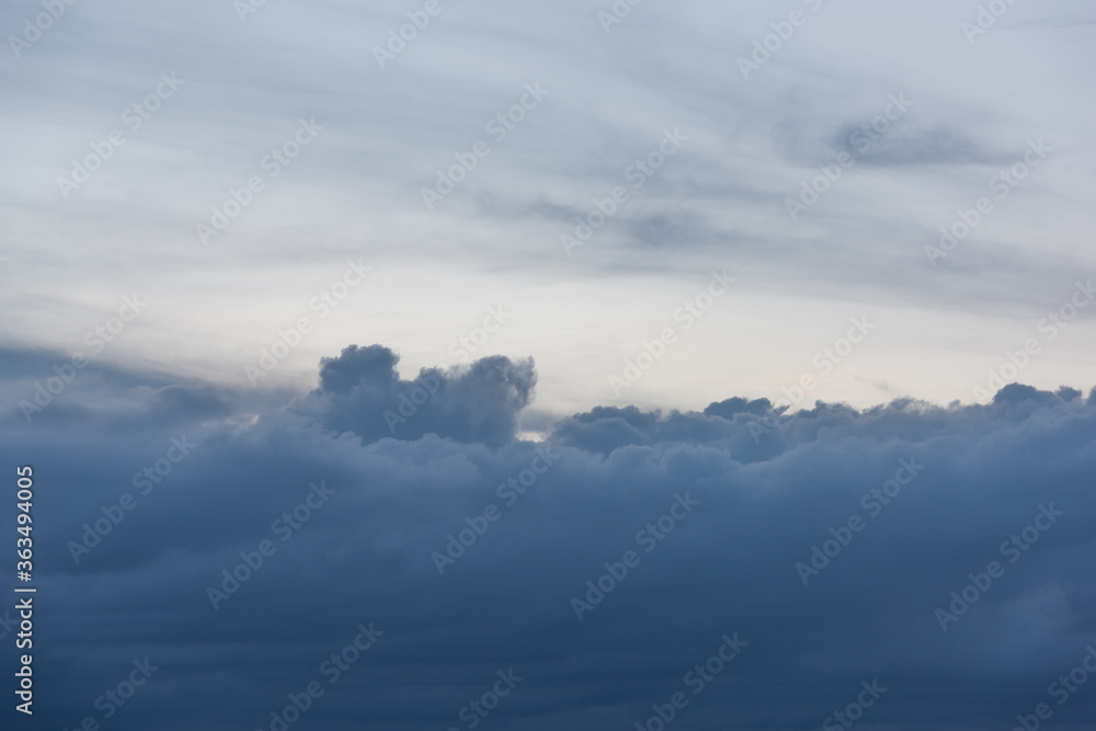 Fototapeta premium Horizontal landscape of beautiful blue dark clouds in the sky