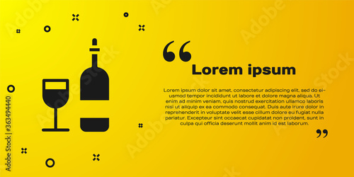 Black Wine bottle with glass icon isolated on yellow background. Vector Illustration.