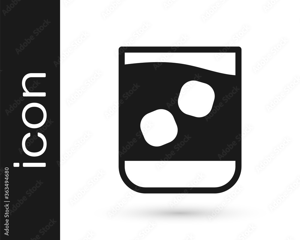 Grey Glass of whiskey and ice cubes icon isolated on white background. Vector Illustration.