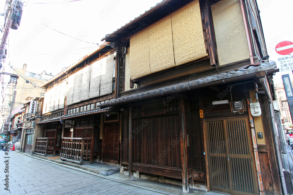 The Gionmachi Minamigawa district in Gion, Kyoto, Japan.