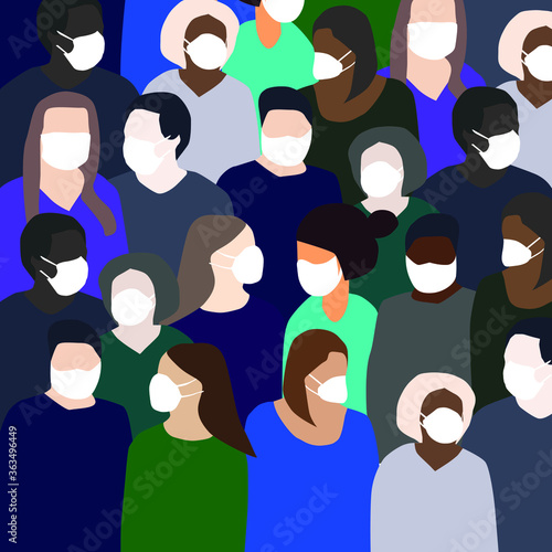 Multiracial People Wearing Ppe Masks for Coronavirus Covid-19 Protection. People in White Medical Face Mask. Concept of Coronavirus Quarantine Vector Illustration. People in Medical Face Mask.