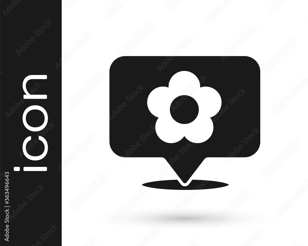 Grey Location with flower icon isolated on white background. Vector Illustration. Grey Location with flower icon isolated on white background. Vector Illustration.