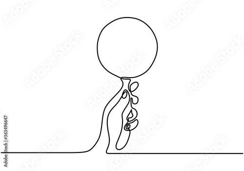 left hand hold magnifying glass with one continuous line art drawing vector illustration minimalist design isolated on white background.
