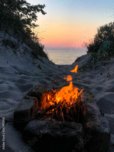 Bonfire on the beach by the sea