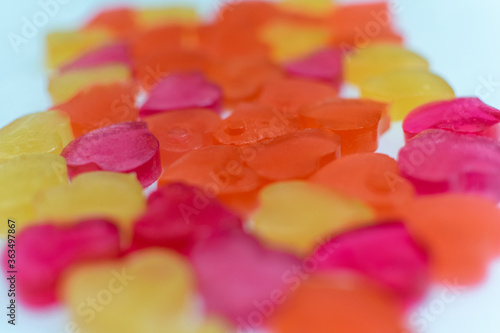 Colorful Heart form Jelly on the white floor