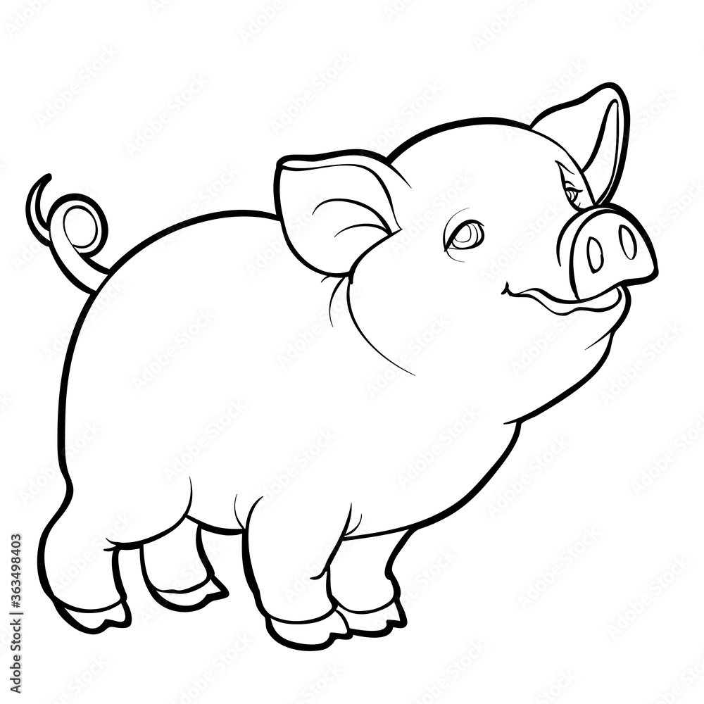 cute little pig character, sketch, coloring, isolated object on white background, vector illustration, cute little pig character, sketch, coloring, isolated object on white background, vector illustration,