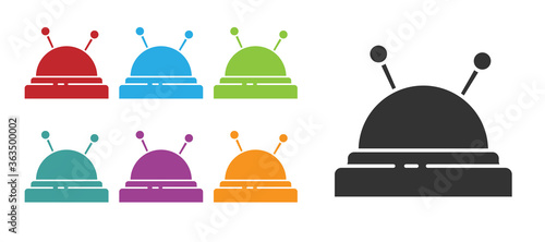 Black Needle bed and needles icon isolated on white background. Handmade and sewing theme. Set icons colorful. Vector Illustration.
