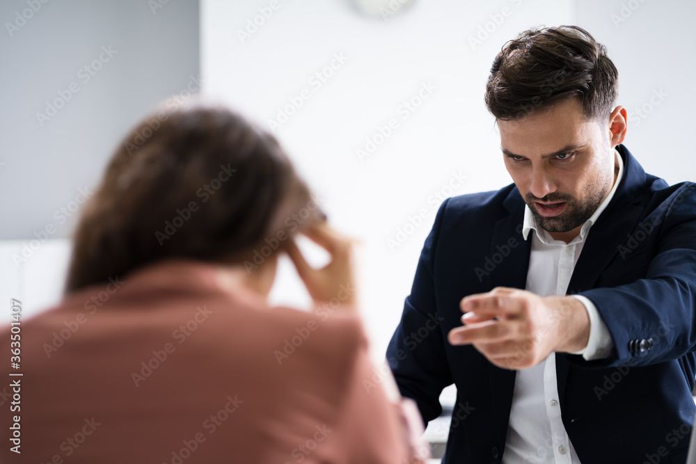 Angry Employer Bullying Unhappy Stressed Employee Angry Employer Bullying Unhappy Stressed Employee