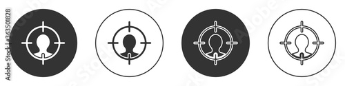 Black Head hunting concept icon isolated on white background. Business target or Employment sign. Human resource and recruitment. Circle button. Vector Illustration.