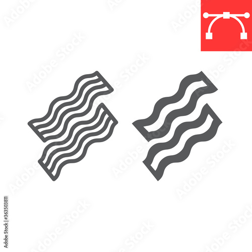 Bacon line and glyph icon, food and keto diet, bacon stripes sign vector graphics, editable stroke linear icon, eps 10.