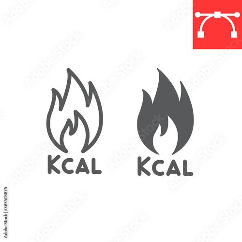 Calories burn line and glyph icon, fitness and keto diet, fire sign vector graphics, editable stroke linear icon, eps 10.