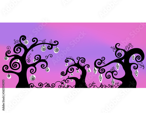 vector silhouette of trees on abstract background