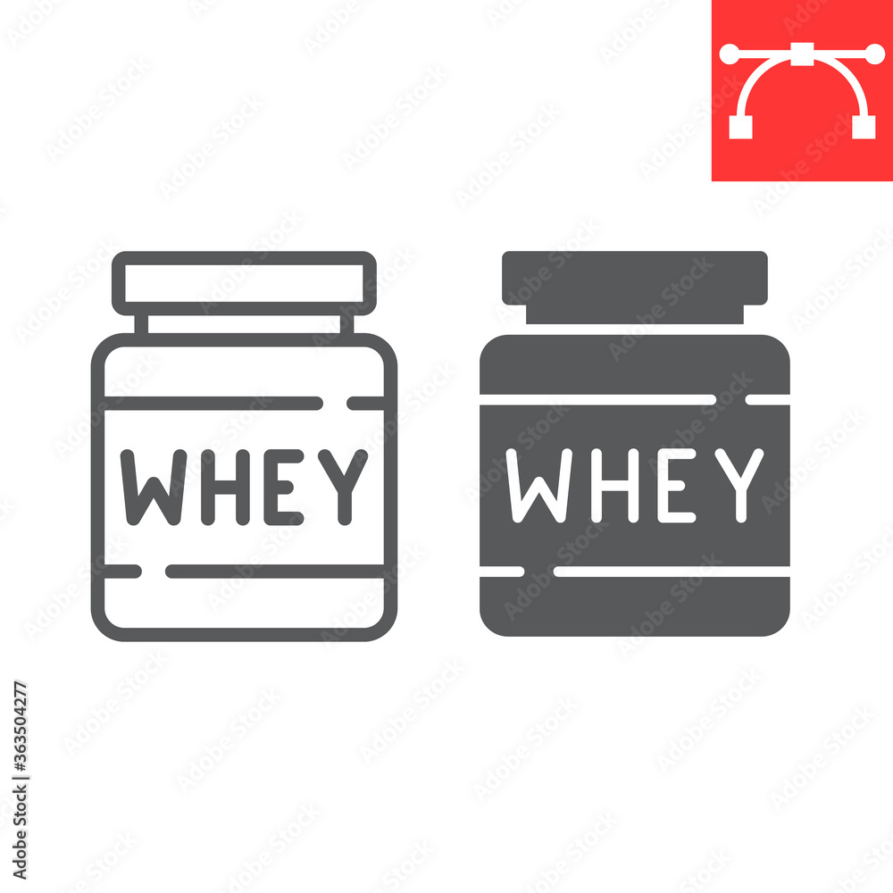 Whey protein line and glyph icon, fitness and diet, supplements sign vector graphics, editable stroke linear icon, eps 10. Whey protein line and glyph icon, fitness and diet, supplements sign vector graphics, editable stroke linear icon, eps 10.