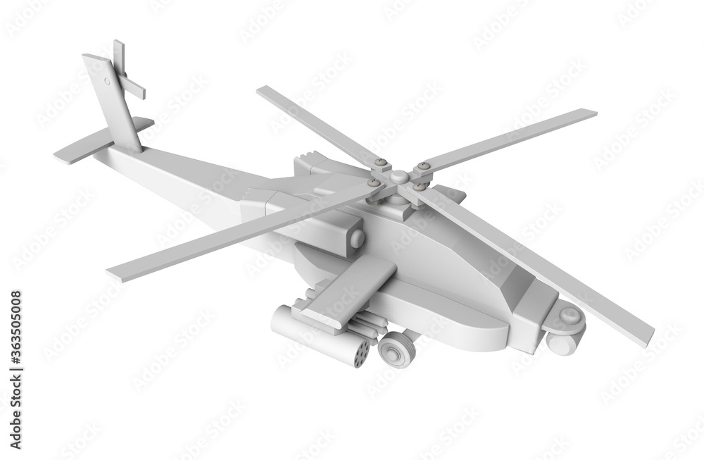 White 3D rendering helicopter toy model White 3D rendering helicopter toy model