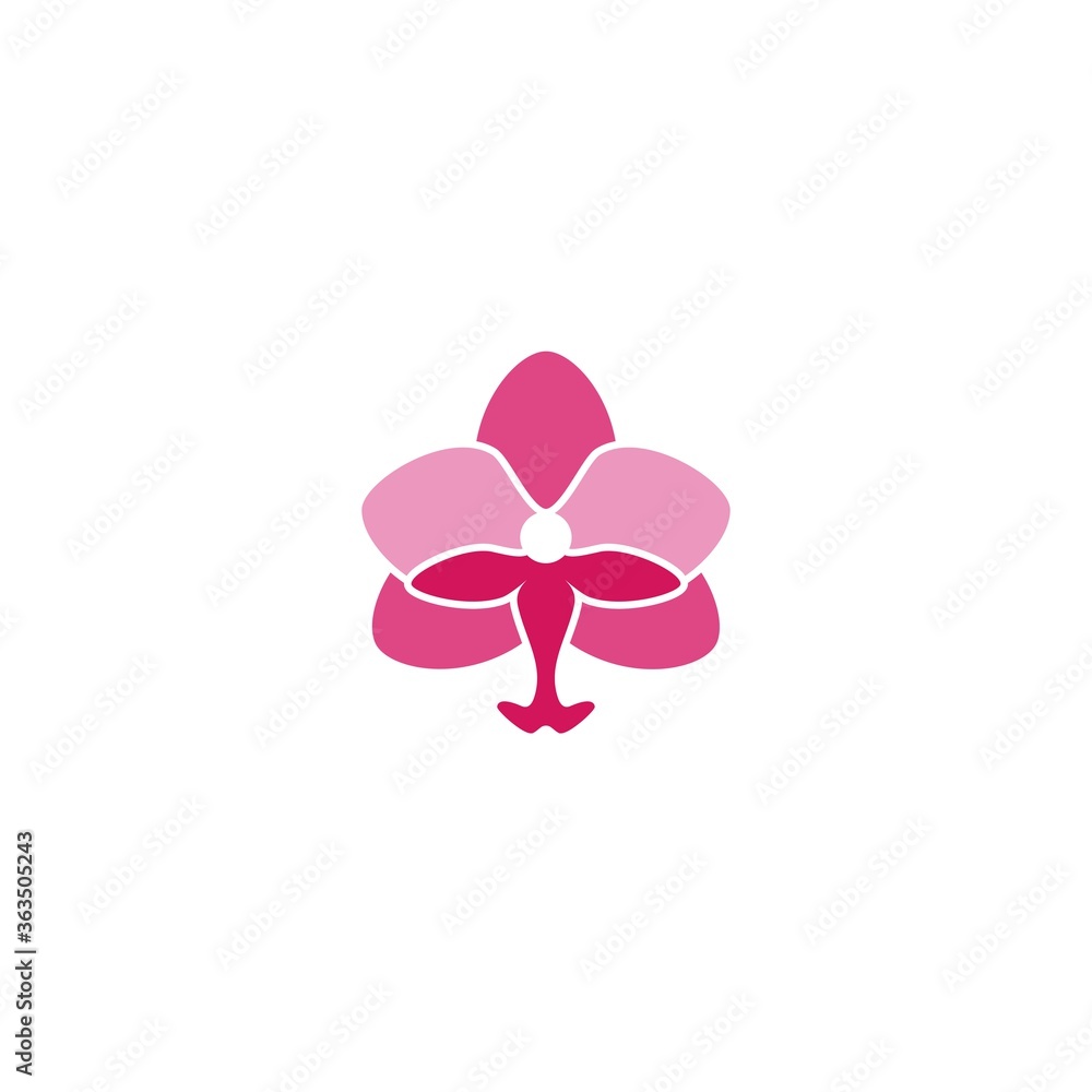 Pink flat icon of orchid flower. Isolated on white. Vector illustration.
