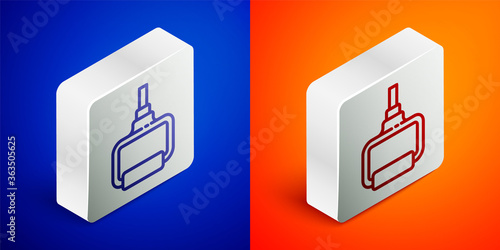 Isometric line TPX loop training equipment icon isolated on blue and orange background. Sport equipment. Silver square button. Vector Illustration.