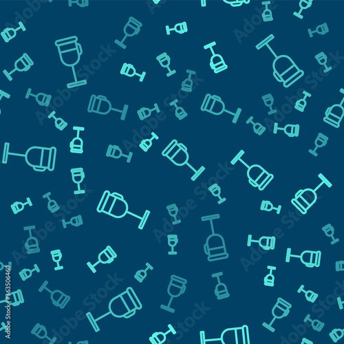 Green line Irish coffee icon isolated seamless pattern on blue background. Vector Illustration.