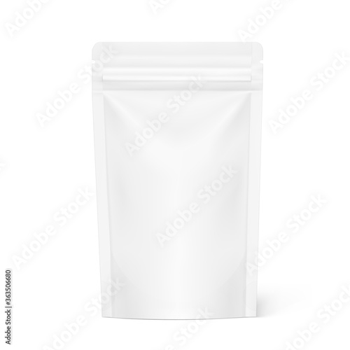 Pouch bag with ziplock mockup isolated on white background. Vector illustration. Front view. Can be use for template your design, presentation, promo, ad. EPS10.	