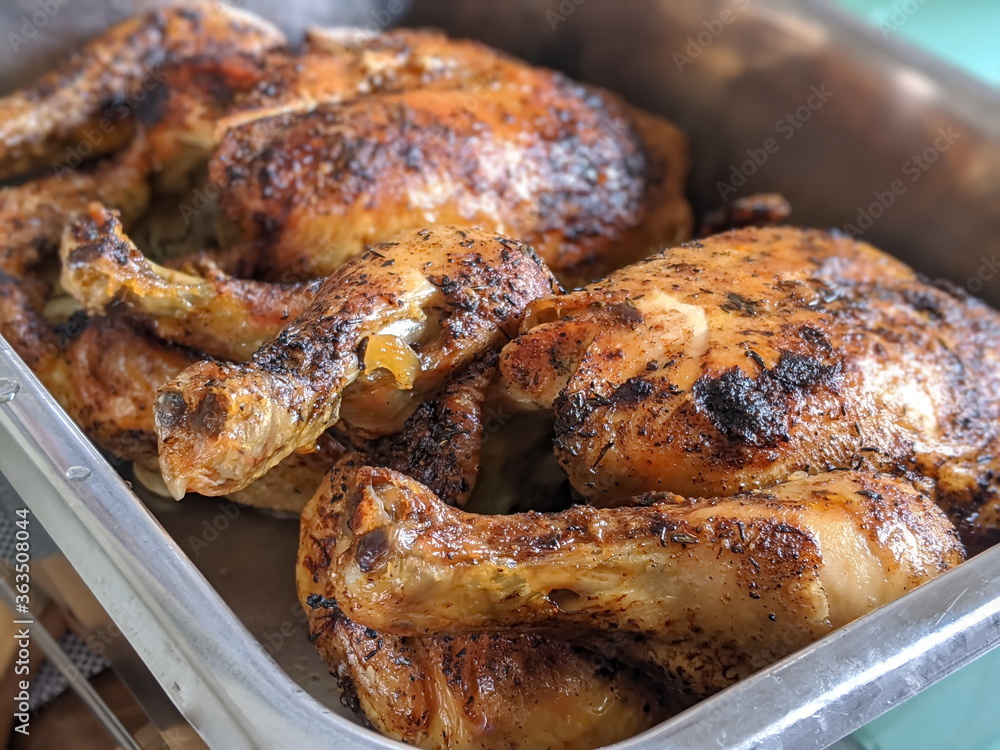 Close-up shot of roasted chicken Close-up shot of roasted chicken