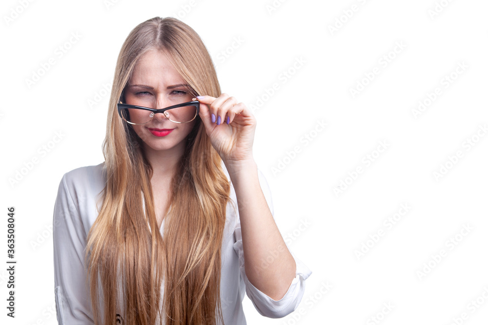 woman with glasses for eyesight in studio woman with glasses for eyesight in studio