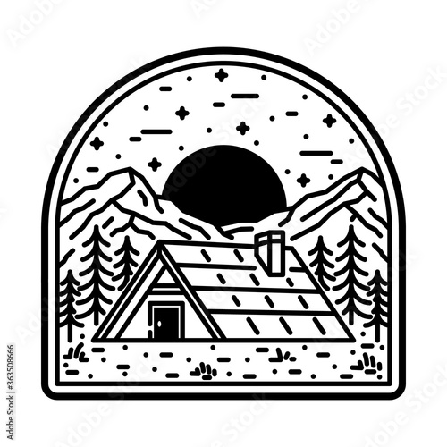 Camping nature adventure wild line badge patch pin graphic illustration vector art t-shirt design