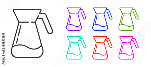 Black line Jug glass with water icon isolated on white background. Kettle for water. Glass decanter with drinking water. Set icons colorful. Vector Illustration.