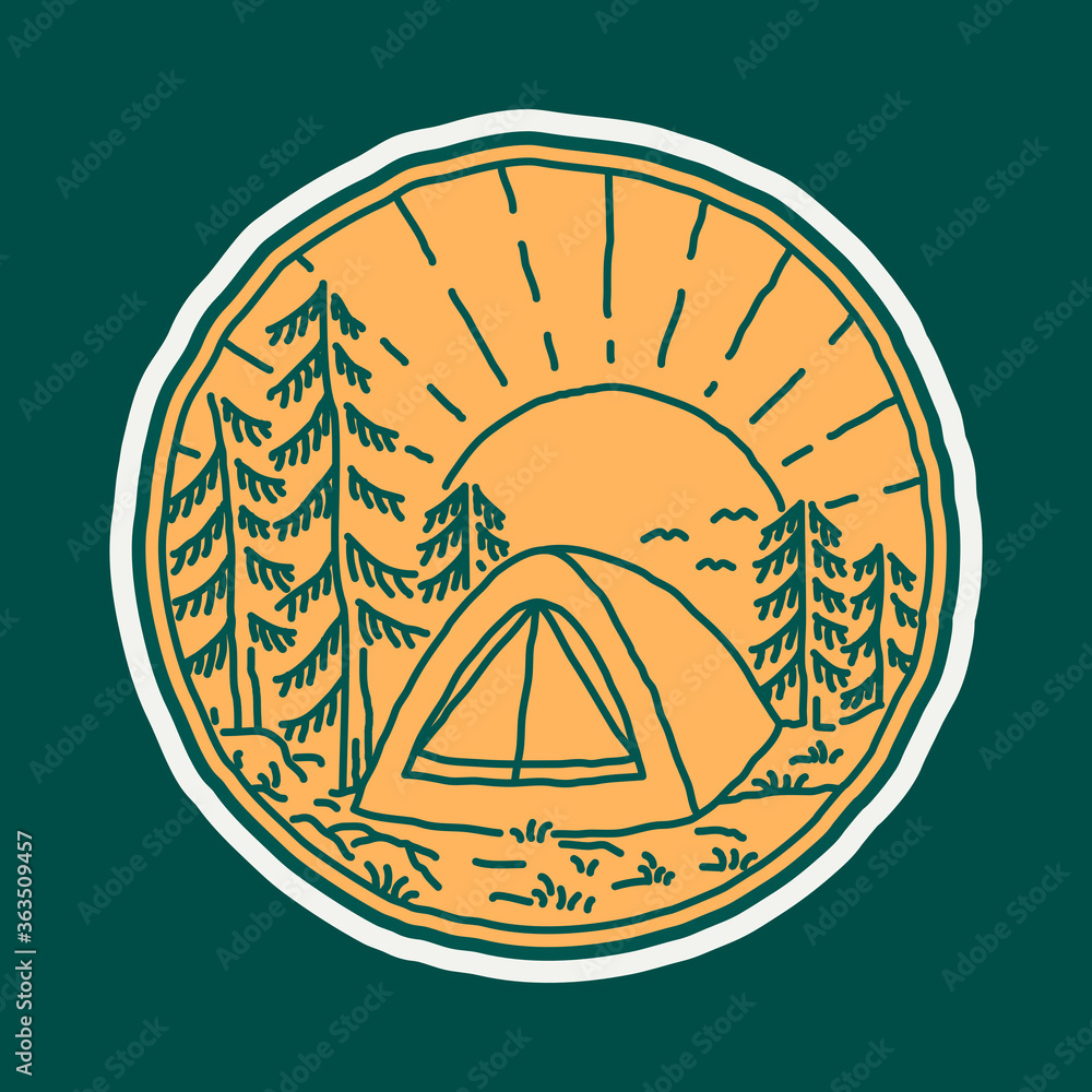 Camping nature adventure wild line badge patch pin graphic illustration vector art t-shirt design Camping nature adventure wild line badge patch pin graphic illustration vector art t-shirt design
