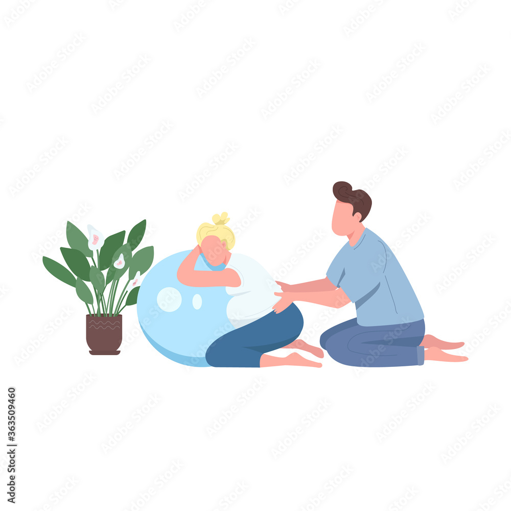 Pregnant woman fitness flat color vector faceless character