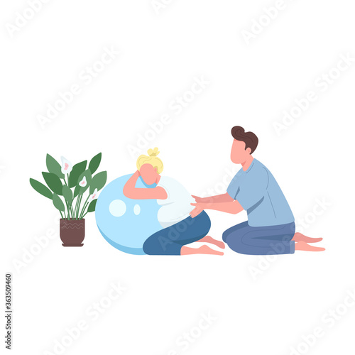 Pregnant woman fitness flat color vector faceless character