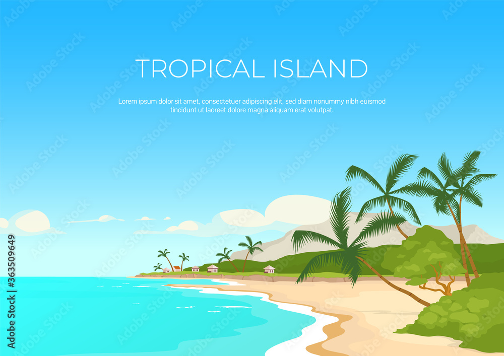 Fototapeta Tropical island banner flat vector template