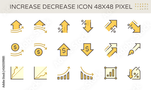 Increase decrease graphic element vector icon i.e. arrow, graph, chart and diagram. Data statistic both up down. For business report of housing, price, interest rate. Also money, finance, stock price.