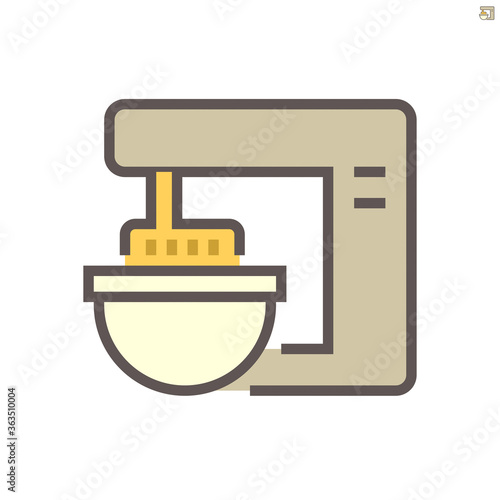 Dough kneading machine in food processing vector icon design on white background, 64x64 pixel perfect and editable stroke.