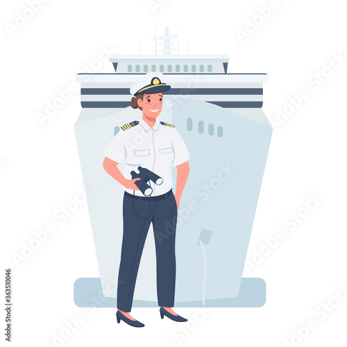Woman ship captain flat color vector detailed character