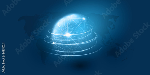 Abstract Blue Minimal Style Cloud Computing, Networks Structure, Telecommunications Concept Design, Network Connections, Transparent Wire Frame Globe, Geometric Mesh - Vector Illustration