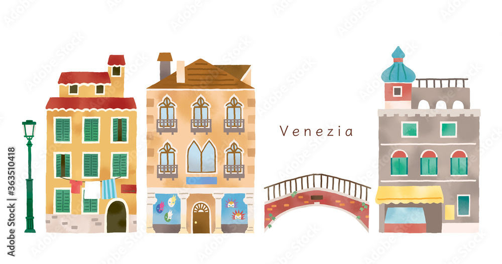 イタリアのおしゃれな街のイラストセット