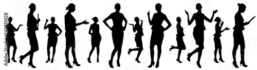 Businesswoman in different poses, a set of silhouettes. Vector illustration
