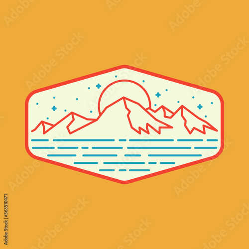Camping nature adventure wild line badge patch pin graphic illustration vector art t-shirt design