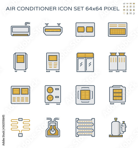Air conditioner and air compressor vector icon set design, 64x64 pixel perfect and editable stroke.