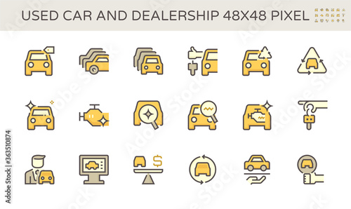 Used car and dealership vector icon set design, 48X48 pixel perfect and editable stroke.