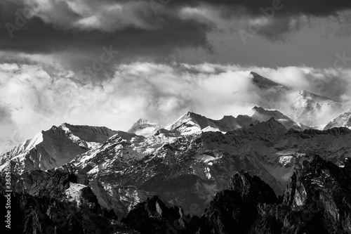 windy mountains black and white