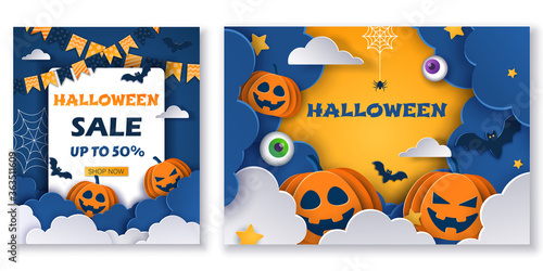 Halloween sale Banners Set. Vector Illustration. Trick or Treat Stickers for Party Invitation or menu design. Vector halloween