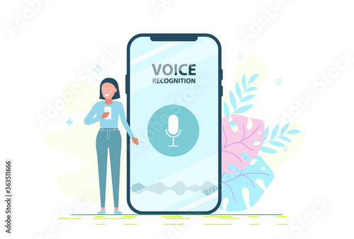 Voice activated digital assistants, internet of things concept. User with voice controlled smart speaker or voice assistant.