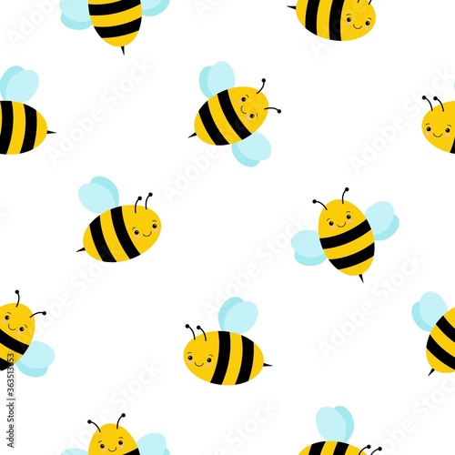 cute kawaii buzz bee seamless pattern background vector