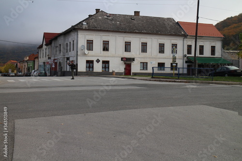 Fototapeta Naklejka Na Ścianę i Meble -  Main square in Plesivec, middle-eastern Slovakia
