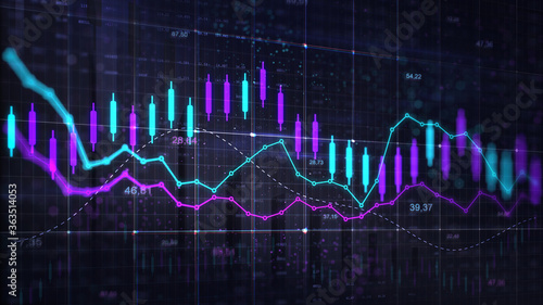 Stock market trading graph  Economy 3D illustration background  Trading trends and business development.
